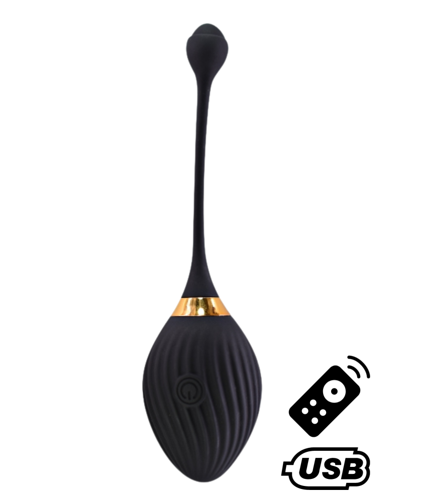 WAVE, Un Œuf vibrant noir USB avec télécommande, dans un silicone médical doux et lisse - B50BLK